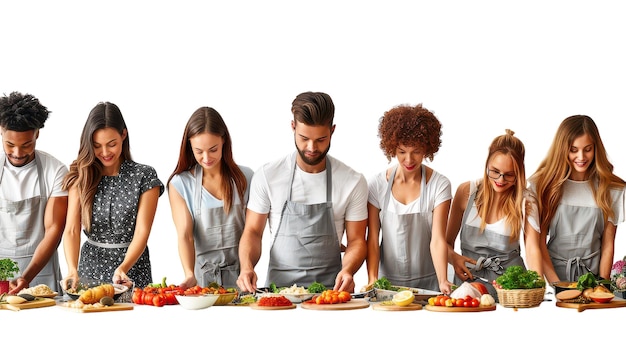 Zadowoleni czytelnicy gotujący razem